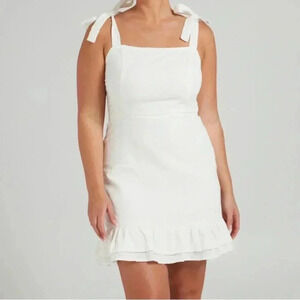 Showpo. COASTAL GETAWAY MINI DRESS - TIE STRAP DRESS IN WHITE